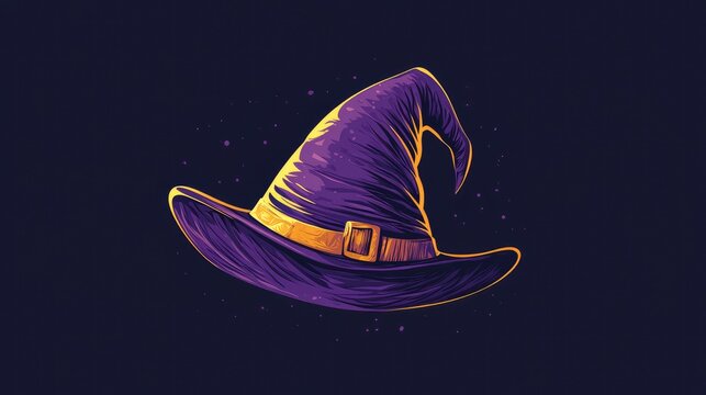 Witch hat logo for Halloween, illustrated in a playful yet spooky style, ideal for holiday-themed branding.