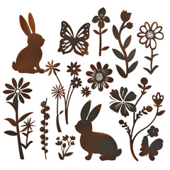 Wall Mural - shape of rabbit flower leafs steel rust old plate transparent background