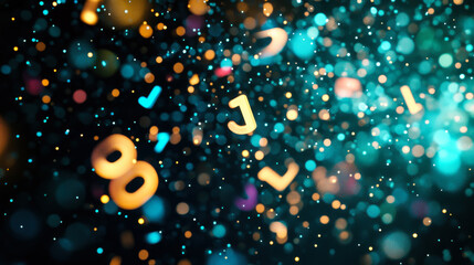 Poster - colorful letters and sparkling lights create a vibrant abstract composition with a dreamy, festive a