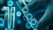 © Adi - Scientist holding a sample of bacteria in a test tube conducting medical research and healthcare study Doctor wearing gloves examining a legionella sample up close as part of a scientific