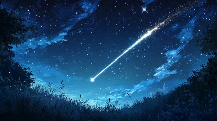 Wall Mural - shooting star streaking across a starry sky, making a wish on the universe.
