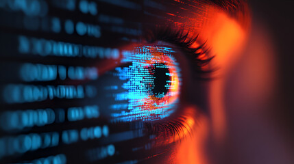 digital eye with binary code - cyber security, digital privacy, data protection, ai concept