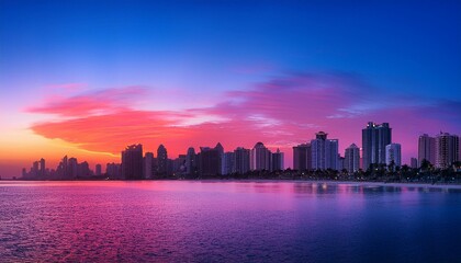 sunset over the city, sunset over the city, sunset over the city, Surfers Paradise skyline during a pink pre sunrise dawn, sunset over the river