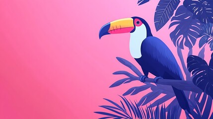 Wall Mural - A vibrant toucan perched on a branch with its colorful beak prominently displayed