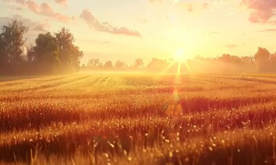 Wall Mural - Harvested cornfield under the warm glow of sunset, Video