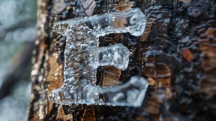 Uppercase letter E made by water isolated on tree background