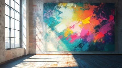 Poster - Abstract Colorful Artwork on Empty Room Wall with Window