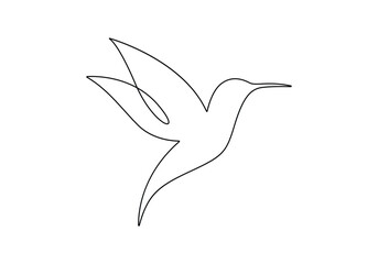 Wall Mural - Hummingbird in one continuous line drawing. Isolated on white background vector illustration