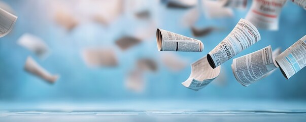 Newspapers Floating Over Blue Water.