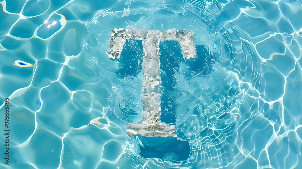 Uppercase letter T made by water isolated on swimming pool background ...