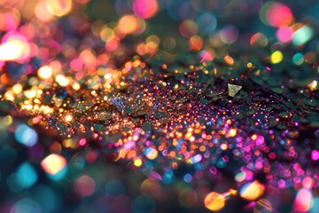 shimmering holographic texture: glittering silver sequins and vivid colours