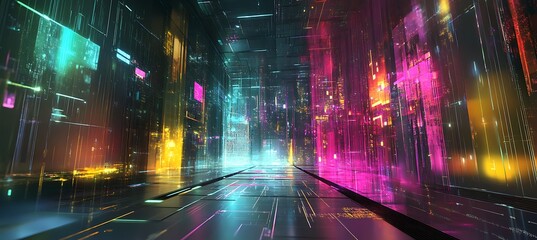 Poster - A digital universe with floating data spheres and virtual reality zones 