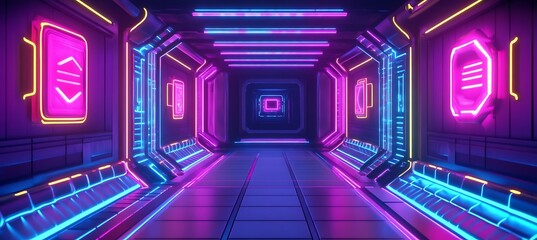 Poster - Futuristic Digital Universe: Holographic Social Spaces and Vibrant Neon Pathways


