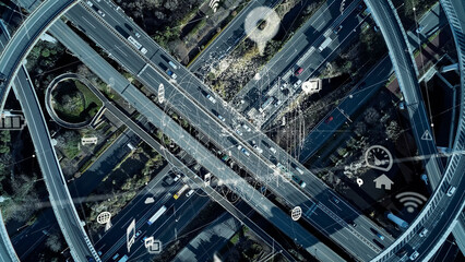 Fototapete - 交通とネットワーク　空撮