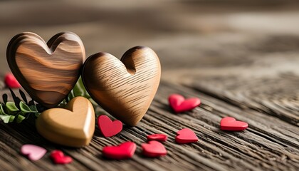 rustic wooden backdrop adorned with valentine hearts