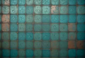 A macro shot of a squared pattern copper texture, revealing the metallic sheen and rich, warm tones of copper, with visible scratches and dimples that add character., close-up shot, short distance, pa