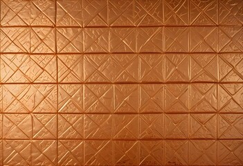 A macro shot of a squared pattern copper texture, revealing the metallic sheen and rich, warm tones of copper, with visible scratches and dimples that add character., close-up shot, short distance, pa