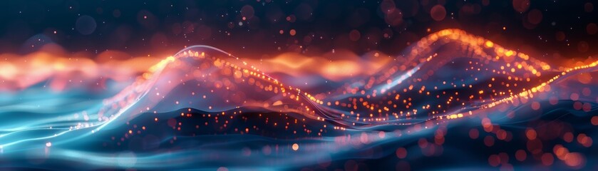 Wall Mural - abstract landscape with glowing waves and particles, vibrant colors