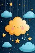 © Sebastian - A cheerful yellow cloud with smiling faces and blue clouds surrounded by stars.