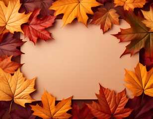 Wall Mural -  Autumn background with maple leaves, creating a nature banner or frame for fall designs_1(29)