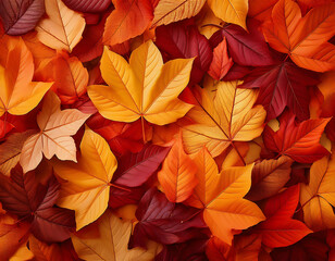 Wall Mural -  Autumn leaves background, filled with warm fall colors like orange, red, and yellow. _1(105)