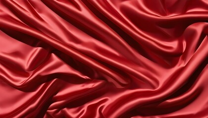 Elegant red satin fabric with graceful drapes and textures, perfect for fashion and sophisticated textile backgrounds