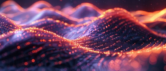 Wall Mural - abstract glowing landscape with vibrant purple, orange, and red hues.