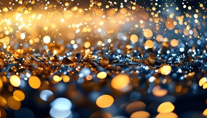 Sparkling gold and silver confetti creates a festive atmosphere against a dreamy bokeh backdrop