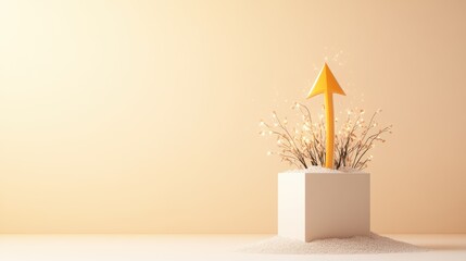 Poster - a single 3d arrow emerging from a box, showcasing a new beginning or innovation, against a neutral b