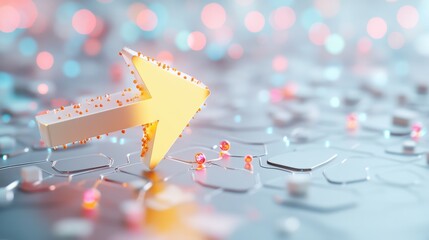 Poster - a 3d arrow embedded in a grid pattern, symbolizing data transfer and connectivity, on a light backgr
