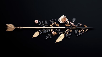 Poster - an ornate arrow with intricate details and floral patterns, signifying beauty and elegance, on a dar