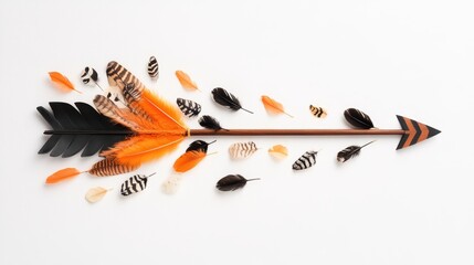 Poster - an arrow adorned with feathers, representing freedom, movement, and connection to nature, on a light