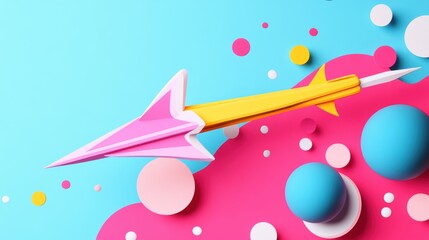 Poster - a playful arrow with cartoon like features, expressing a fun and whimsical style, on a vibrant backg