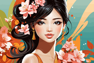 Wall Mural - glamour thai woman illustration