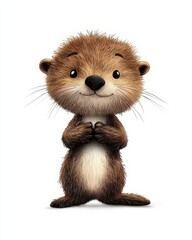 A cute cartoon otter character with a charming smile and fluffy fur, perfect for children's illustrations and playful themes.