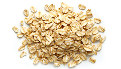 Wall Mural - oat flakes isolated on white background. Top view