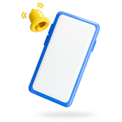 Wall Mural - empty blue smart phone, cell phone, mobile with yellow bell media reminder. notification isolated on