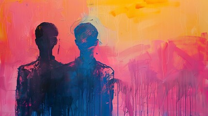 Poster - Abstract Painting of Two Figures with Dripping Colors