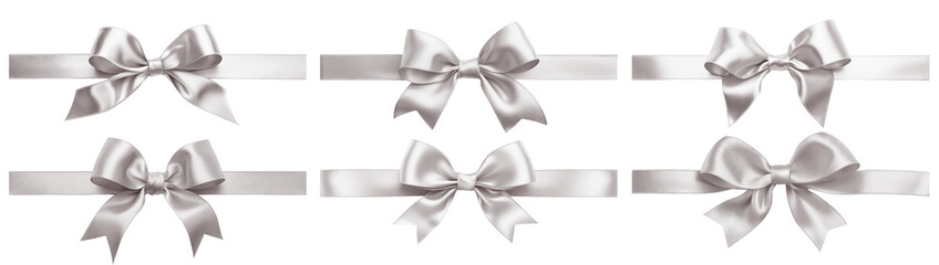 Set of white silver ribbons and bows, cut out