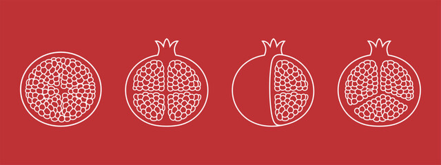 Canvas Print - Pomegranate outline, Line. Isolated pomegranate on white background