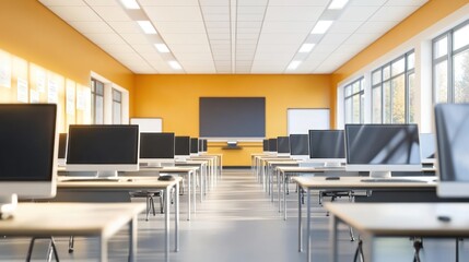 Sticker - Modern Classroom with Rows of Computers