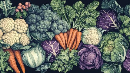 Wall Mural - Detailed botanical drawing of vegetable harvest