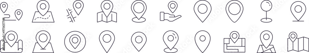 Map Pin Line Icon Set. Editable Stroke. Minimalistic Linear Pictogram ...
