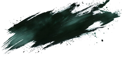 Wall Mural - an isolated transparent png of a dark green ink brush stroke and dark green brush splashes.