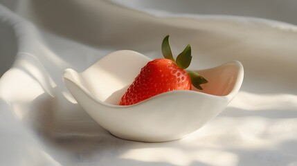 76. A classic white porcelain bowl with a piece of fruit