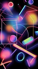 Poster - Abstract neon geometric shapes on a dark background.