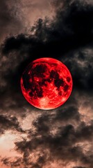 Poster - Blood red moon shining through dark clouds.