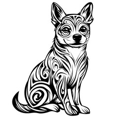 Poster - shiba dog in modern tribal tattoo, abstract line art of animals, minimalist contour. Vector on white background 