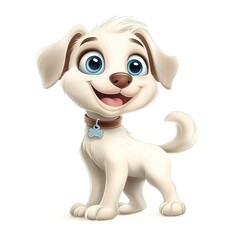 Poster - Happy-go-lucky cartoon dog with blue eyes and a wagging tail on white background 