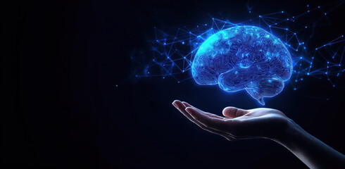 Aufkleber - Hand holding digital brain artificial intelligence concept